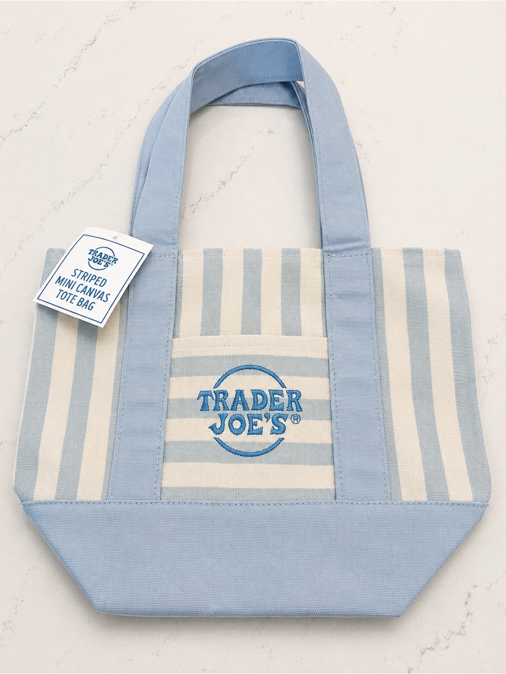 Trader Joe’s Light Blue Canvas Mini Striped Tote Bag